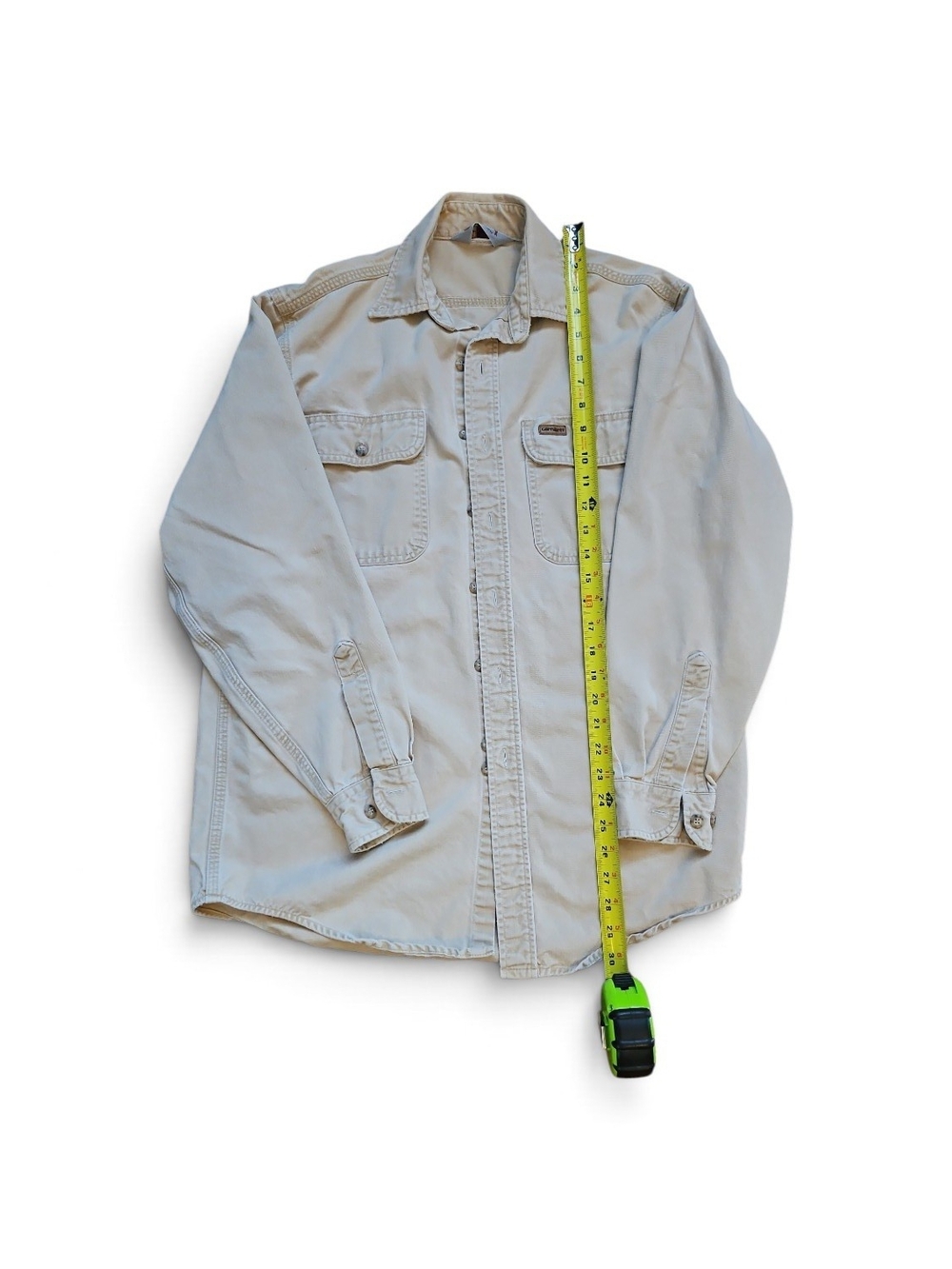 Vintage Carhartt Rugged Outdoor Button Down Shirt Mens Large Tan Long Sleeve